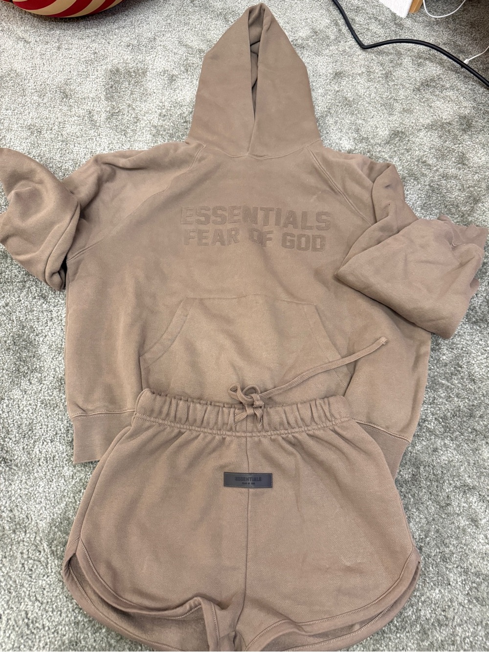 Essentials Brown Shorts &Hoodie Neutral Taupe Set